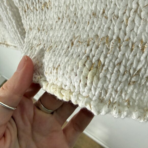 Fabiana Filippi White Gold Cotton Linen Blend Sweater Quiet Luxury XL - Picture 5 of 11